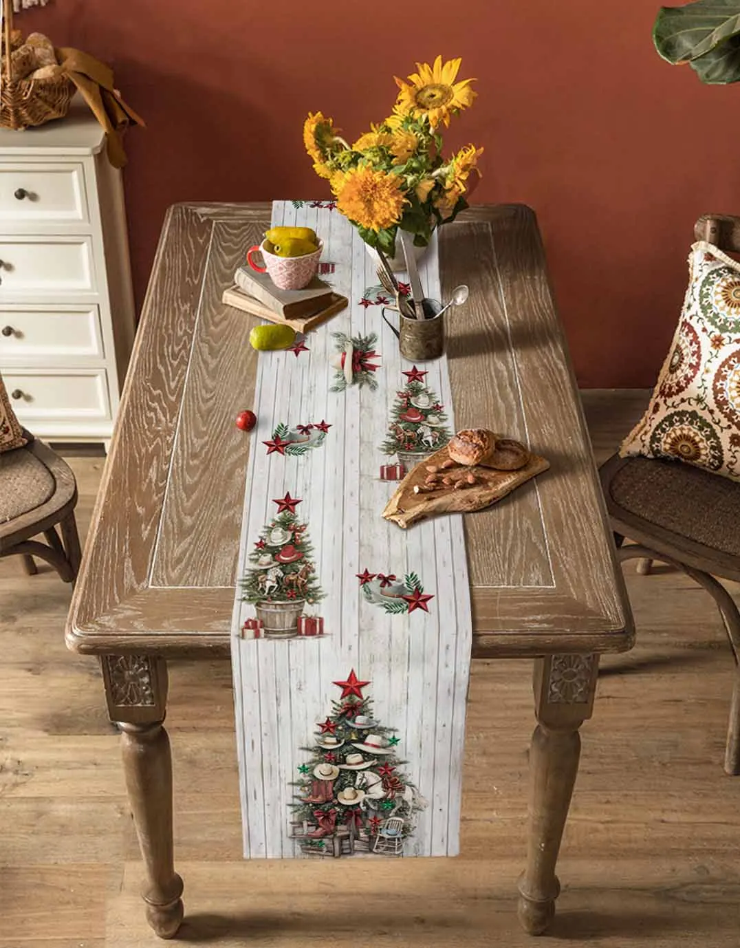 Christmas Tree Western Farm Table Runner Cotton Linen Wedding Table Decor Tablecloth Kitchen Decor Table Runner