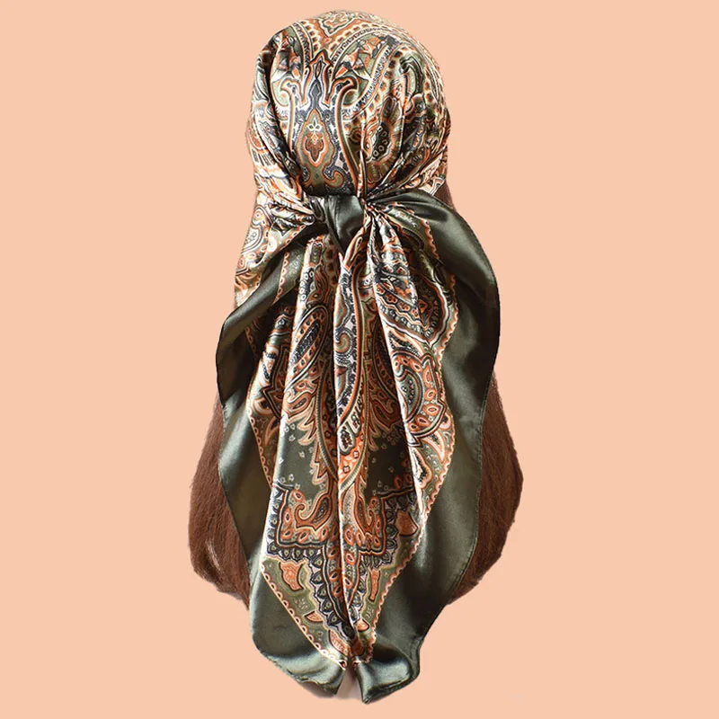 Luxury Brand Print Silk Square Scarf For Women Hijab Hair Ba