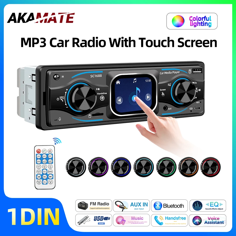 MP3 Car Radio With Touch Screen Bluetooth AUX USB TF Card DSP Type-C Voice Assistant Universal For VW BMW Benz Toyota Radio 1Din