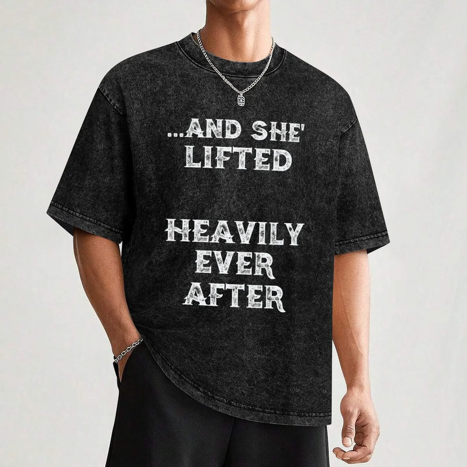 And She Lifted Heavily Ever After Fitness, Workout Gym Gift T-Shirt Comfort Stretch Tee