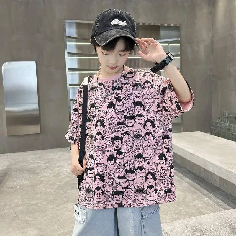 

Boys Pure Cotton ort Sve T-irt Summer Casual Faionable Streetwear f Sve Top Children's Wear Big Kids' Clothing