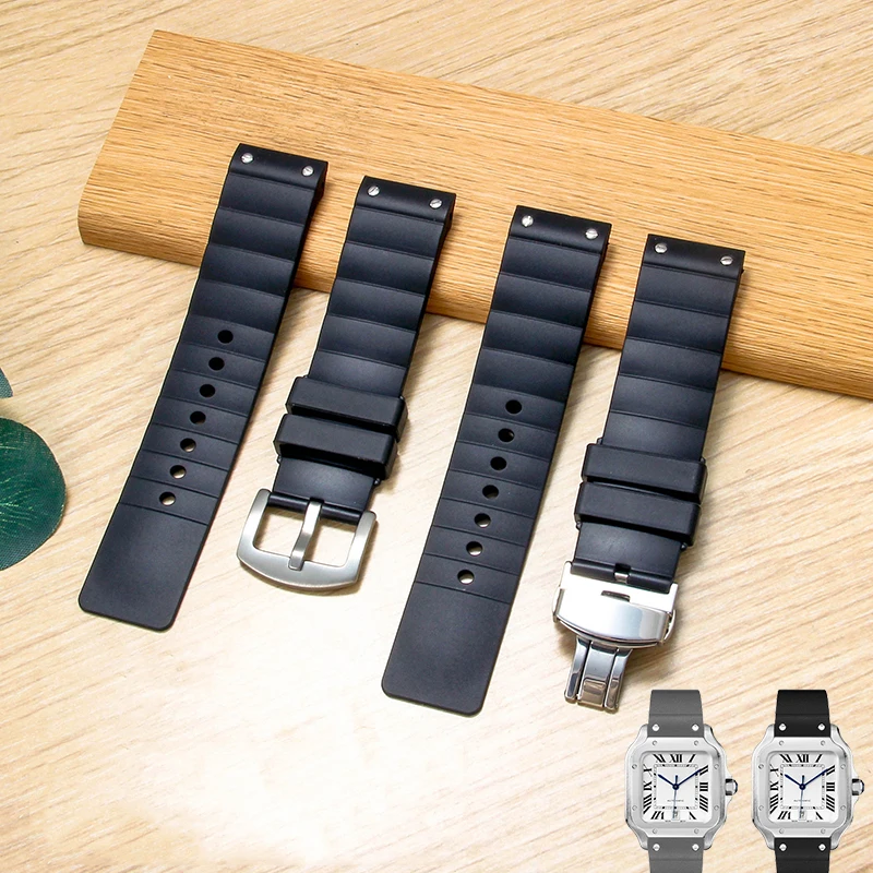 High quality Watch Band For Cartier Santos 100 Rubber black Watch Strap Men's Women's Silicone watch accessories 23mm