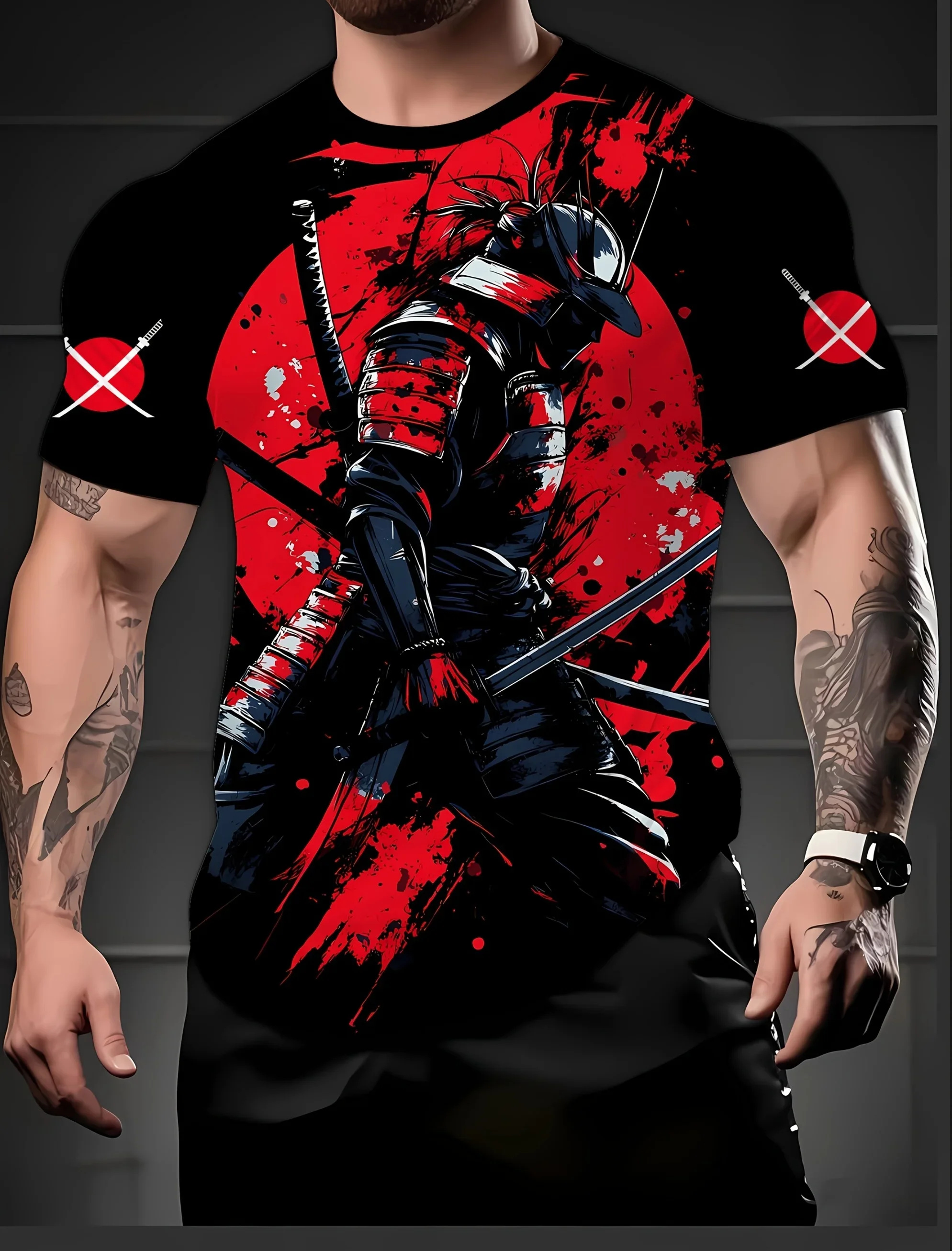 

Мужская футболка с 3D принтом «Самурай воин» — черный, красный дизайн, повседневная летняя спортивная одежда с круглым вырезом и короткими рукавами, которую можно стирать в машине