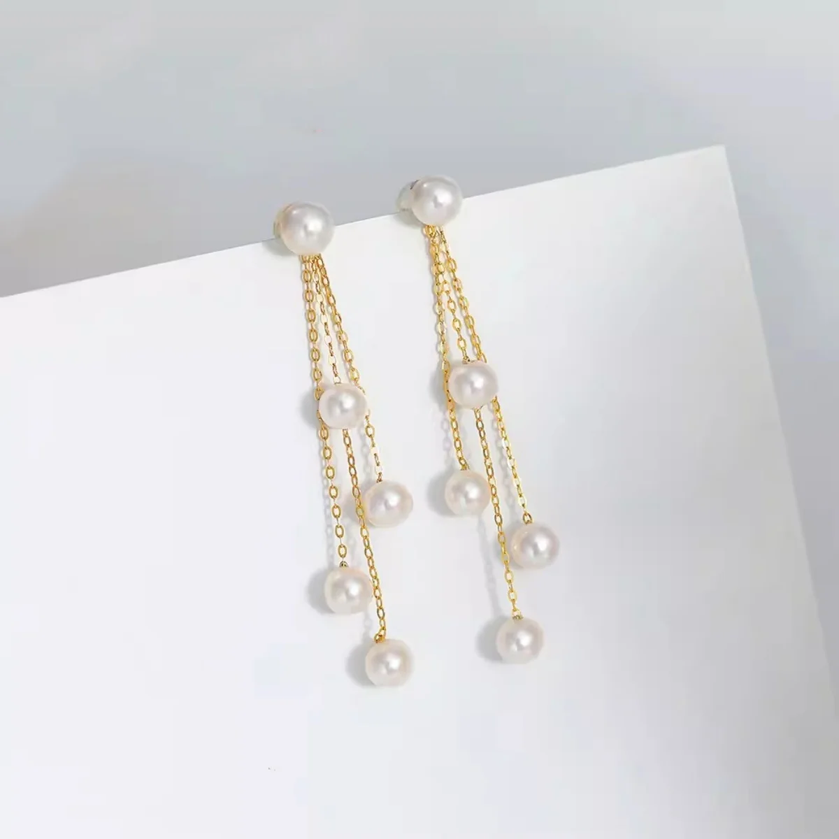 Upscale Jewelry Pure 18K Gold  Freshwater Pearl Earrings Original Design Au750 Women's Earrings Exquisite Gift EC1052