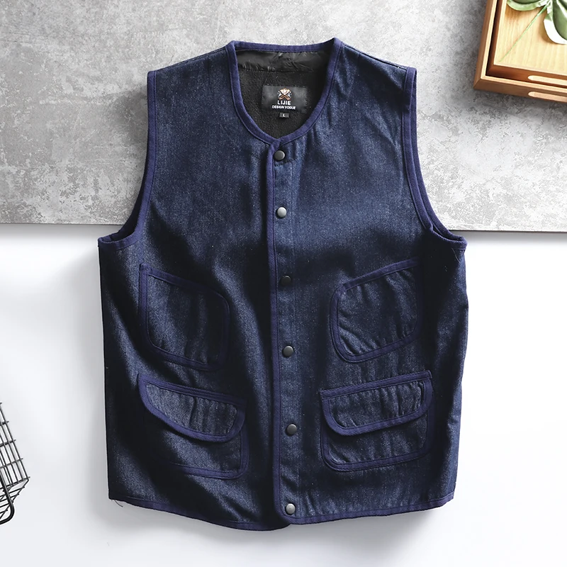 

Loose Fit Men's Workwear Vest Autumn Winter New Style Multi-Pocket Utility Jacket Standard Youth Fashion Single Button Closure