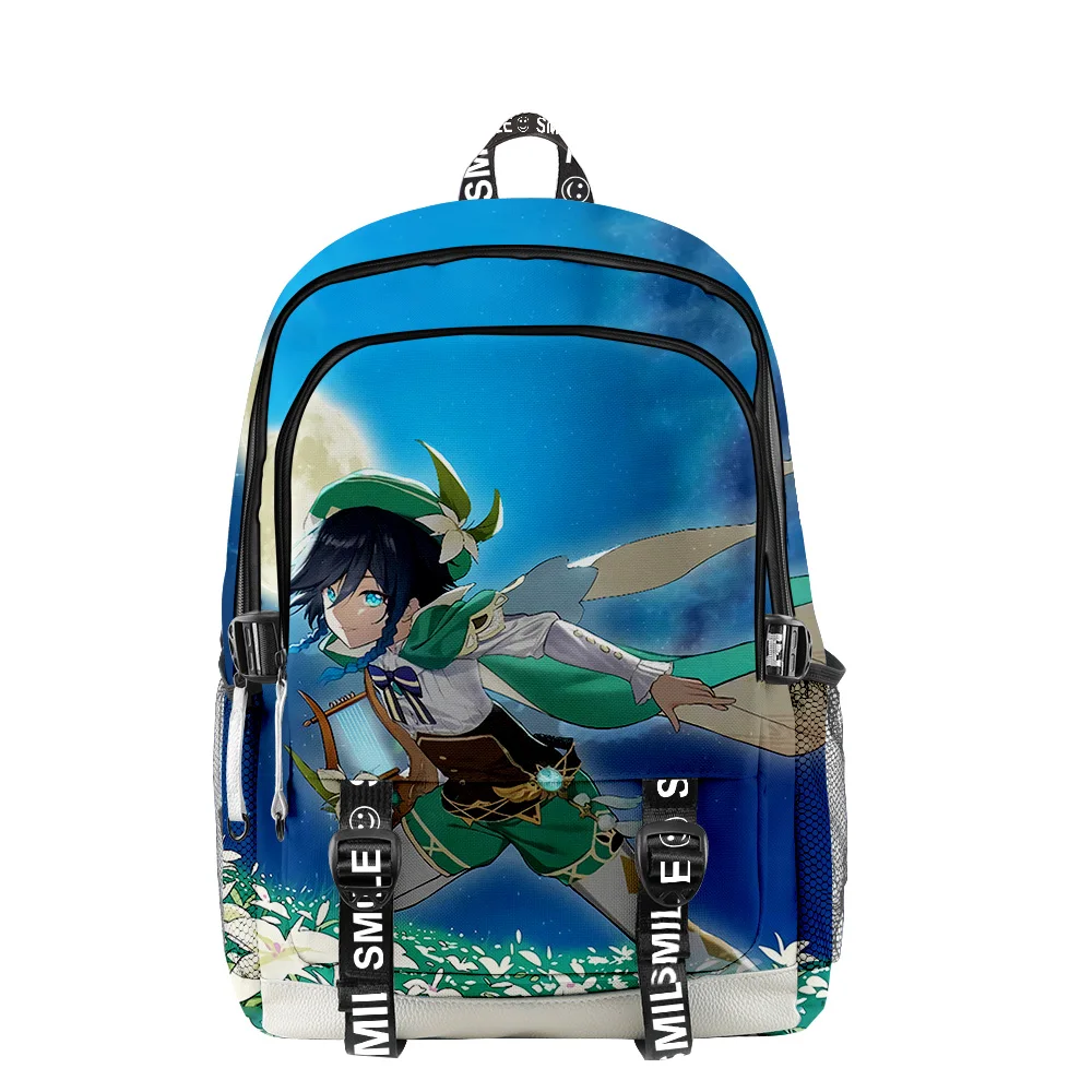 2022 Genshin Impact Venti 3D Backpack Oxford Waterproof School Bag Teenager Boys Girls Cosplay Travel Backpack Laptop Bag