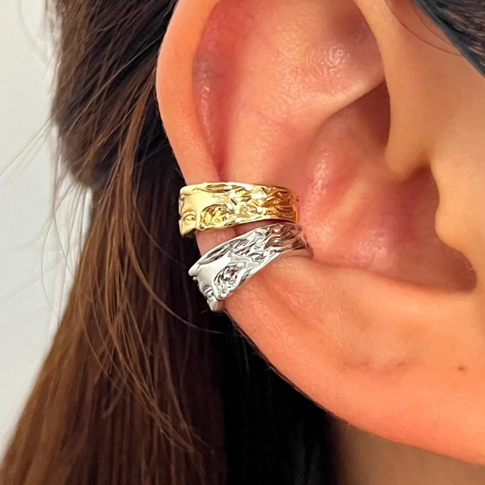 Retro Personality Irregular Lava Textured Half Face No Piercing Clip Earrings for Women Minimalist Ear Cuff Jewelry Colorfast