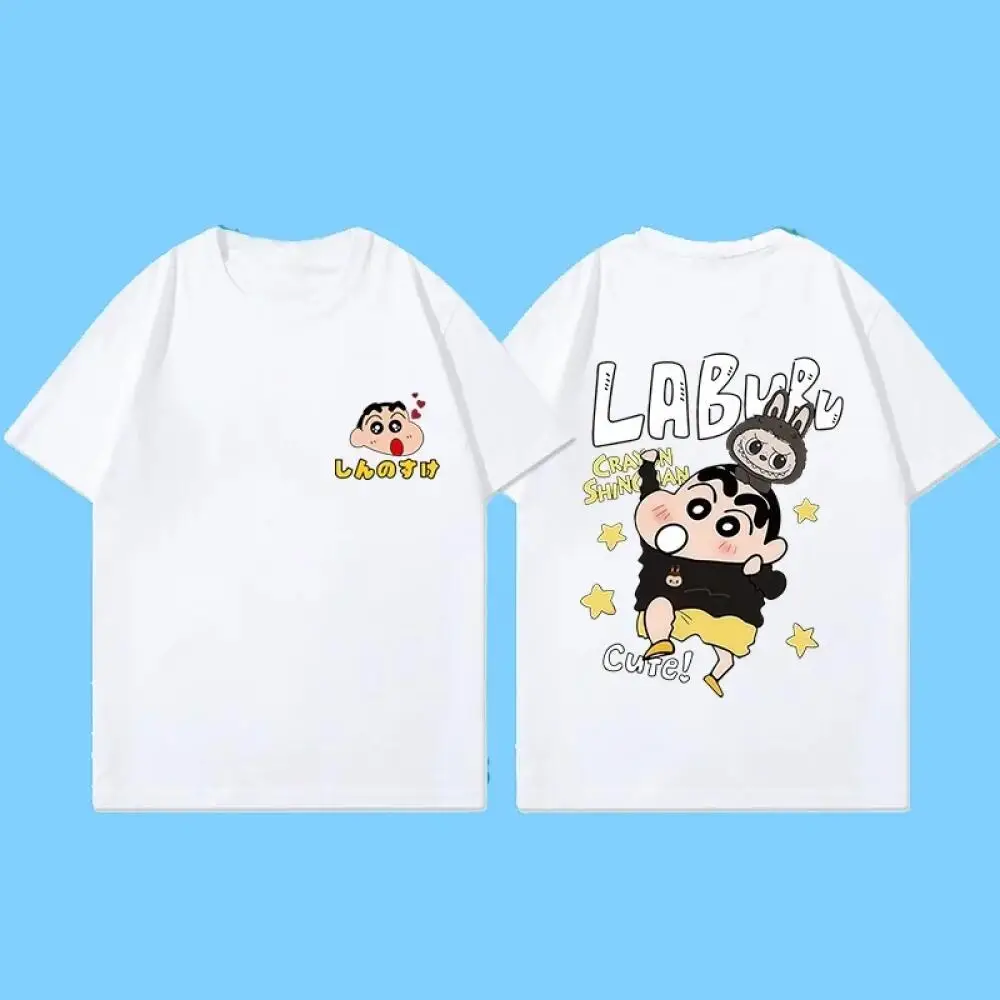 2026 New Summer Cotton Crayon Shin Chan Print T Shirt Men Street Style Casual Crew Neck Top