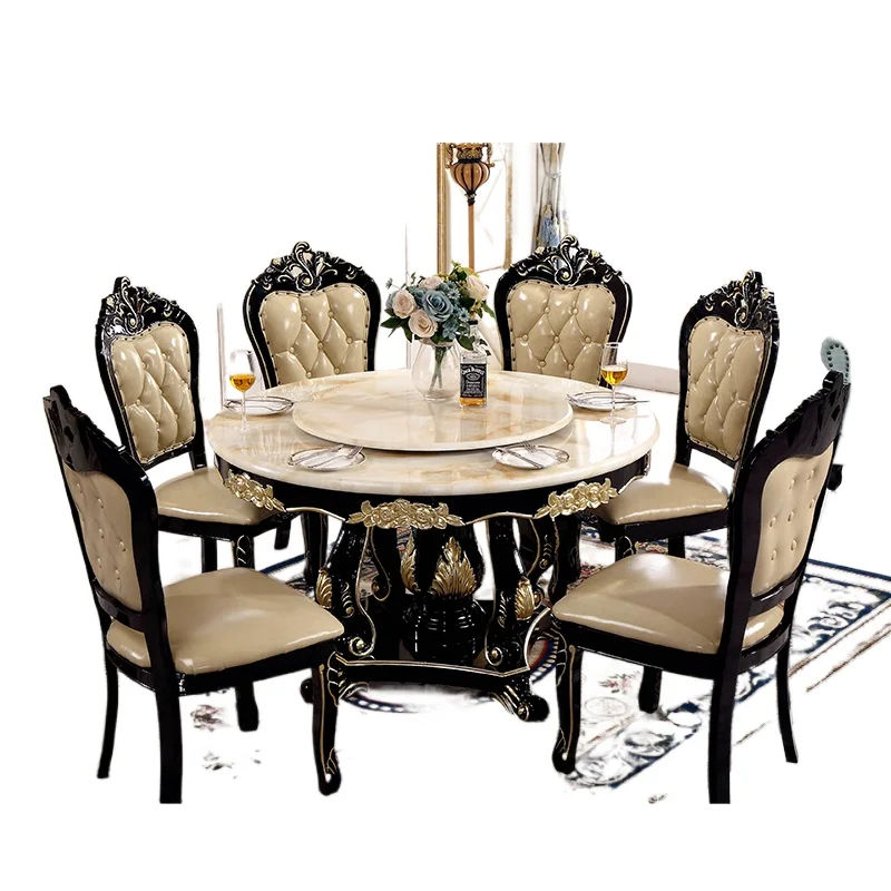 Dining Room Furniture European Style Carving Dining Set Table Wooden Round Dining Table With Chairs