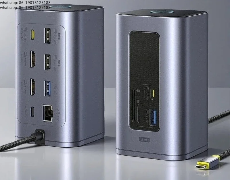12-in-1 USB C HUB to HDMI 4K@60Hz Dual Display USB 3.2 Adapter with RJ45 SD TF PD 100W Docking Station for Window Mac Hub