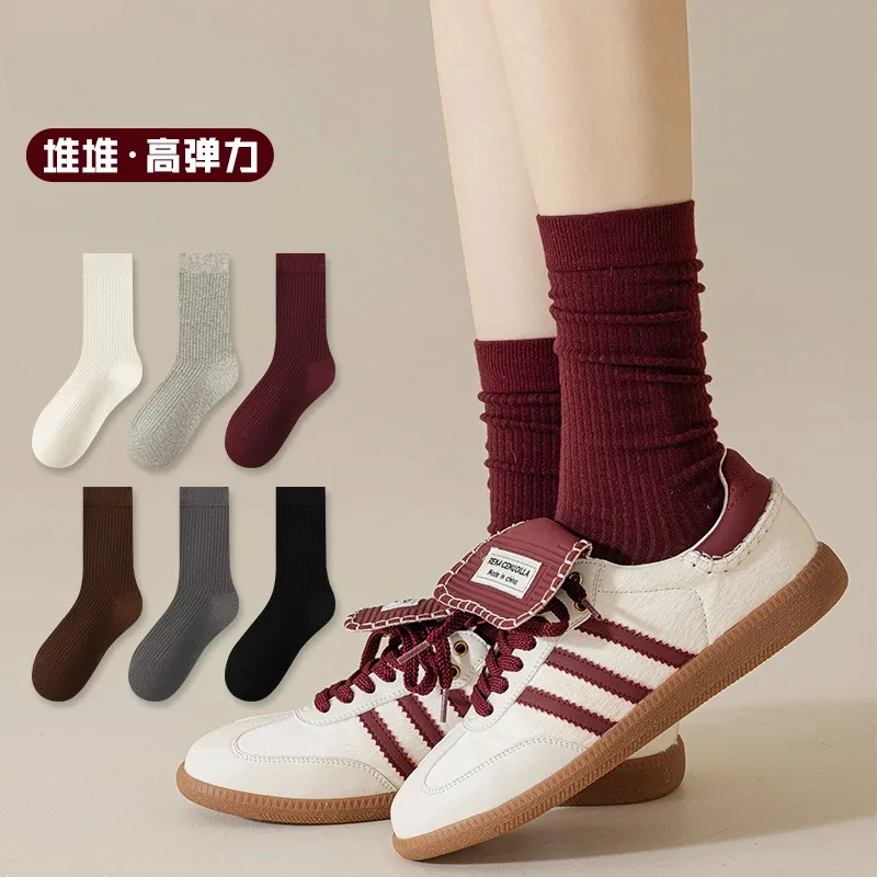 

Women's Ankola Red Socks Autumn and Spring Cotton Trendy Japanese Style Middle Tube Socks Pile Socks