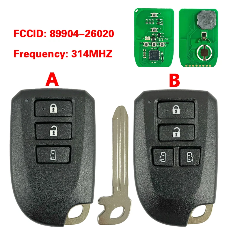 CN 007327   3/4 زر ما بعد البيع مفتاح بعيد ذكي لسيارة Toyota Hiace Regiusage 2013 BF1ER 89904-26020 314MHz