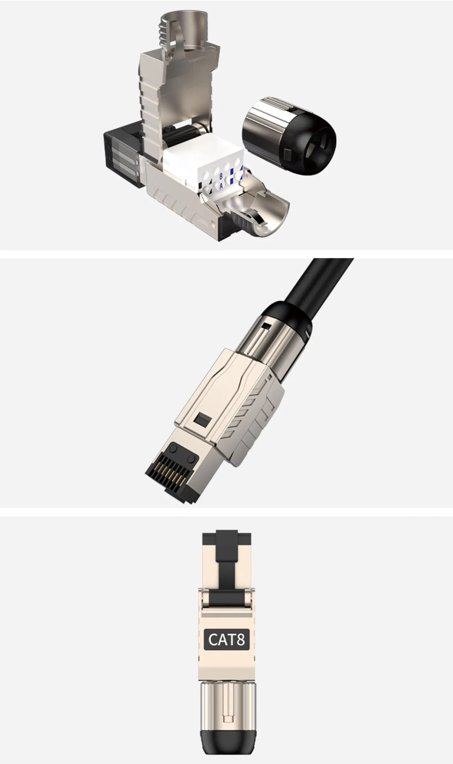 ZoeRax RJ45 Cat8 Cat7 Cat6A Steckverbinder, Werkzeugfreie Metall-RJ45-Stecker, 2000MHz 40G LAN-Kabel 22AWG - 24AWG – Detail 9
