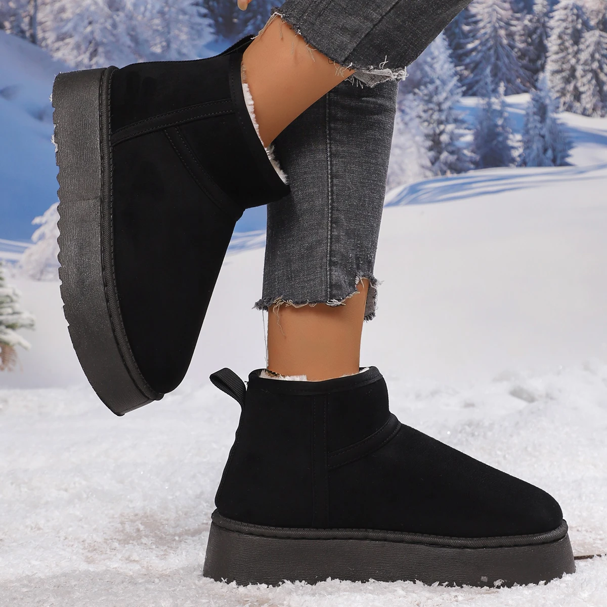 Designer 2026 Neue Winter Trendige Damen Schneestiefel aus Wildleder Modisch Gefüttert mit Plüsch Flach Warm und Bequem Damen Schneestiefel – Detail 19
