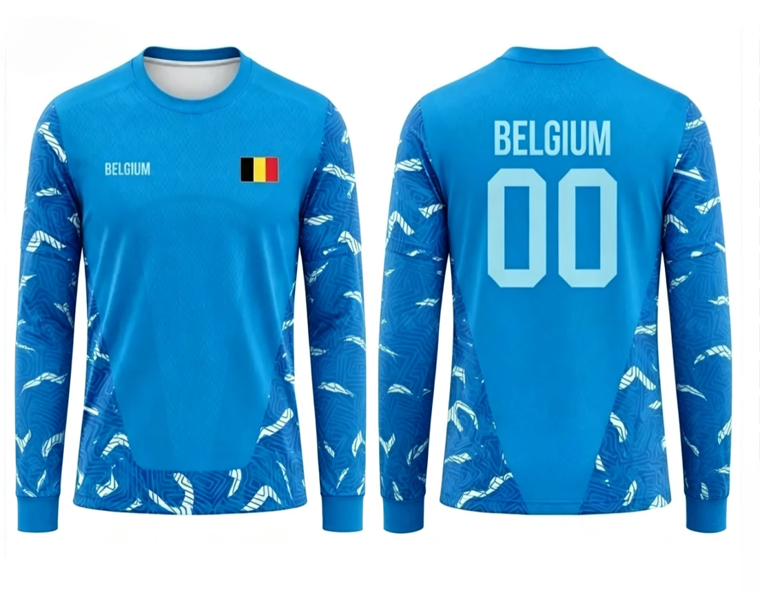 2026 new Belgian round neck long sleeved football jersey with fashionable print for both men and women, versatile for daily use view 5