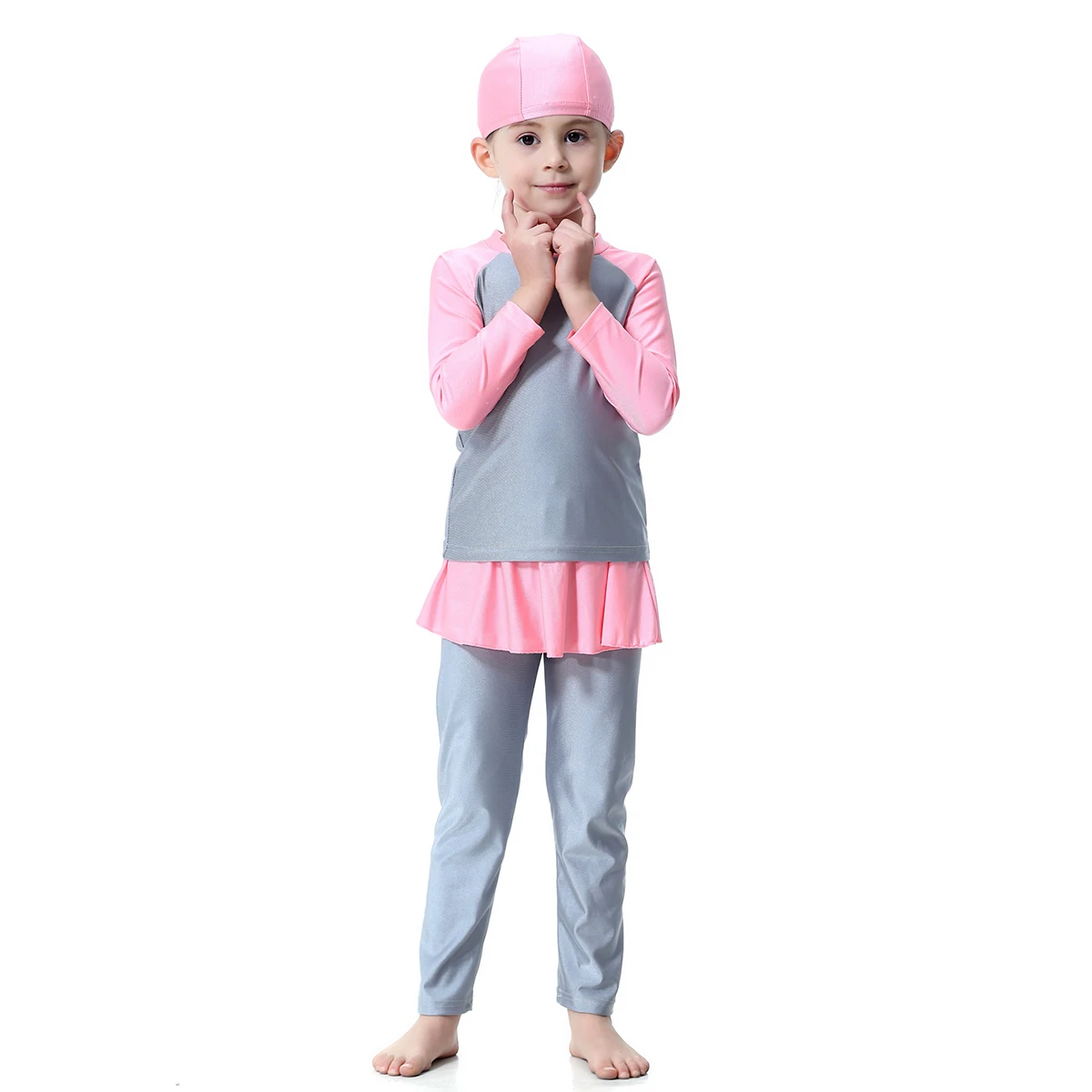 Modest 1-16Y Muslim Girls Swimwear Toddler Child Teens Islamic Burkini for Girls Top Pants With Skirt Cap 3pcs/set Quick Dry
