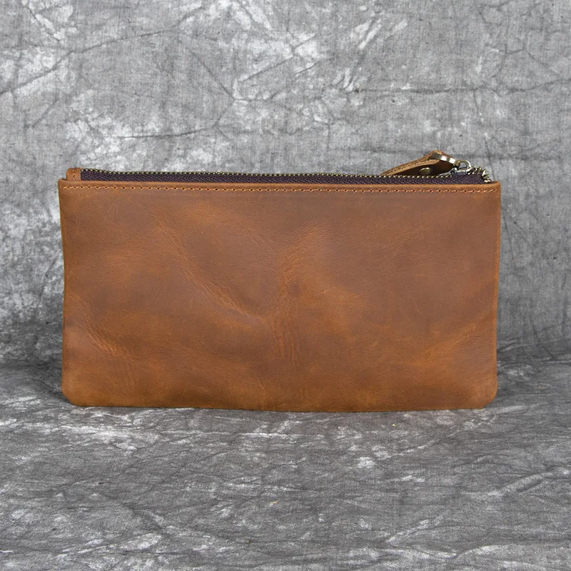 New model Men's and Women's Leather Wallet - Top-grain Cowhide - Fringe Horse Embroidery - Retro Long Style Zipper Wallet