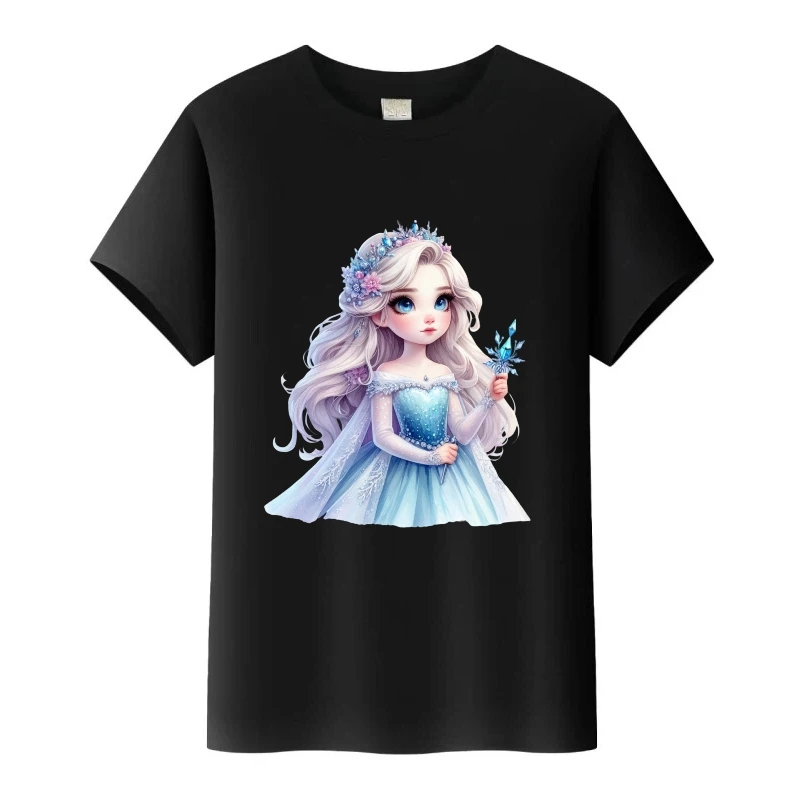 

Cute Disney Frozen Elsa Graphic Kids Tees Women Summer t-shirt Family Blouses Oversized Tops Girls Short Sleeves Tshirt Clothing
