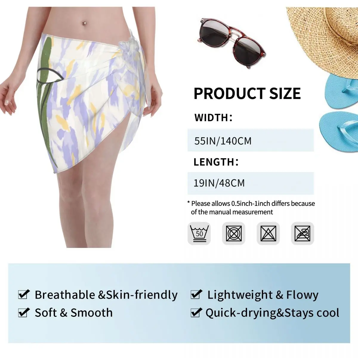 Benutzerdefinierte coole abstrakte Gesicht Druck lässig Strand Kleid dekorieren Frauen kurze Sarongs Strand Wrap für Bademode