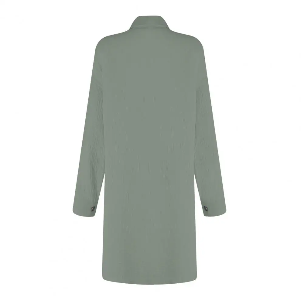 

Lapel Button-up Dress Elegant Women's Midi Dress with Turn-down Collar Long Sleeves Solid Color Shirt Type for Fall for Office