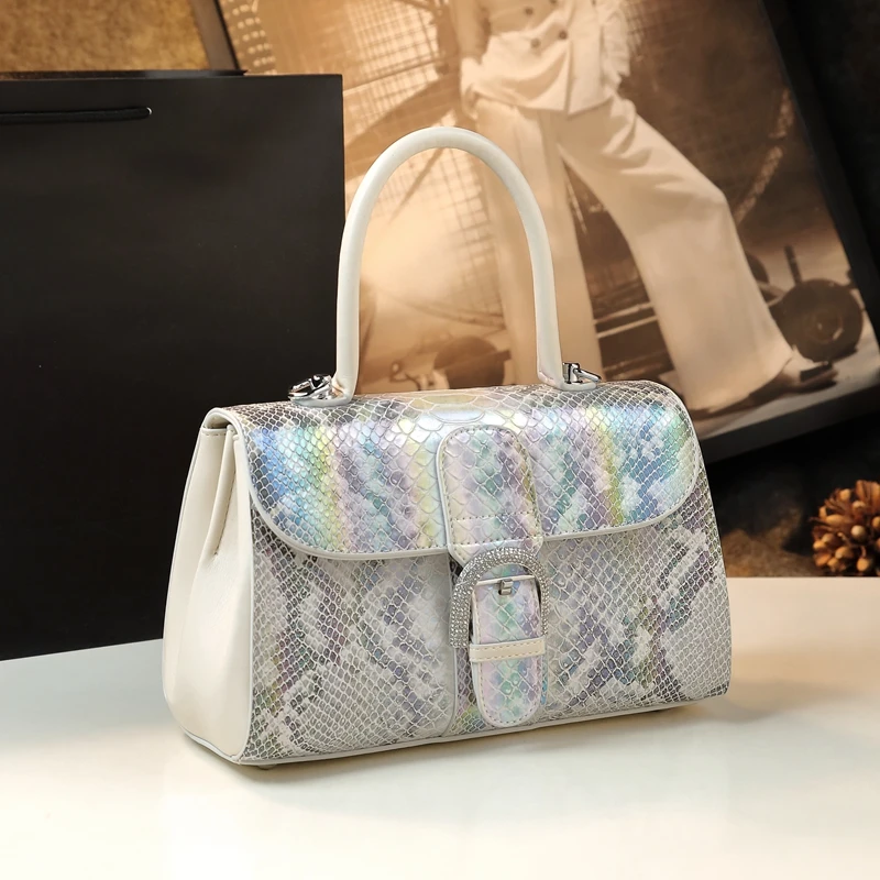 Color Snake Print Women Handbags Ladies Boston Bag 2024 New White Leather Portable Luxury Fashion Single Shoulder Crossbody Bags