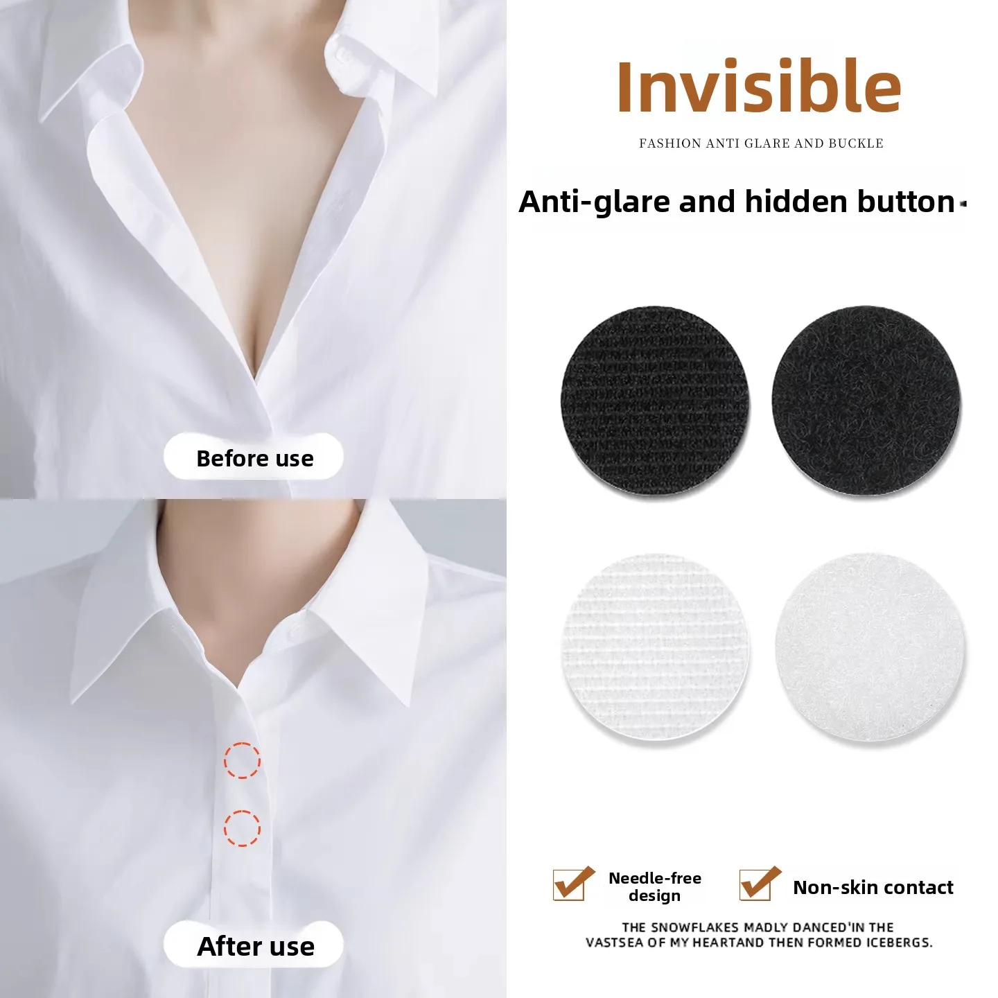 Invisible Dark Button Anti-Light Walking Shirt Collar Modification Magic Tape No Sewing Required Clothing Accessory