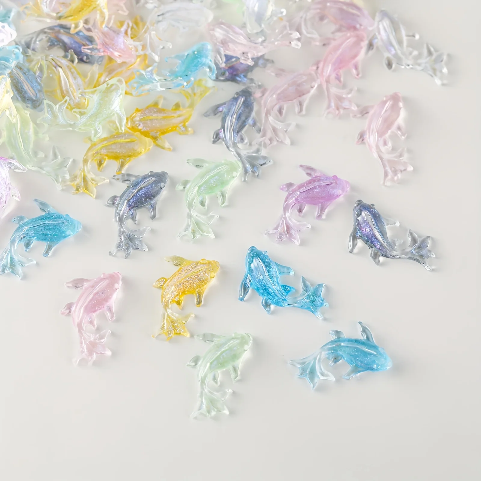 Fish and Marine Animal Pendant Set - Cute Kawaii Resin Fish and Sea Urchin Flat Back Gems, DIY Nail Decor, Scrapbook and