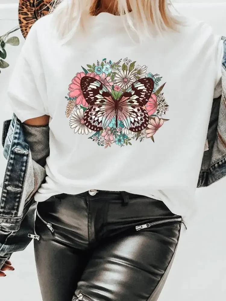 Print Clothes Women Spring Fashion Summer Flower Letter Lovely Trend Female Tee Shirt Lady Short Sleeve Graphic T-shirt