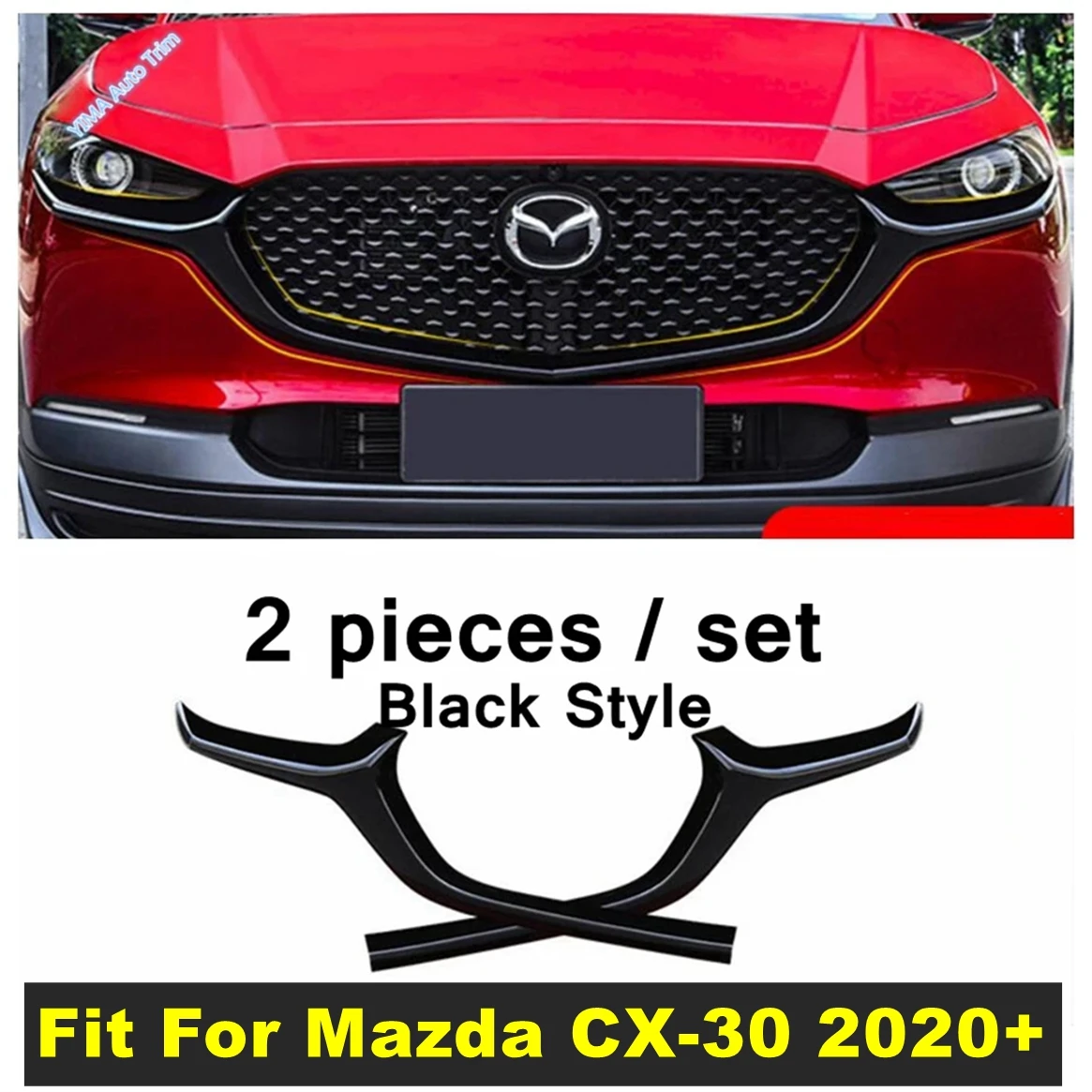 

Black Auto Front Bumper Grille Air Intake Grill Decor Strip Cover Trim For Mazda CX-30 2020 - 2024 Exterior Modified Accessories