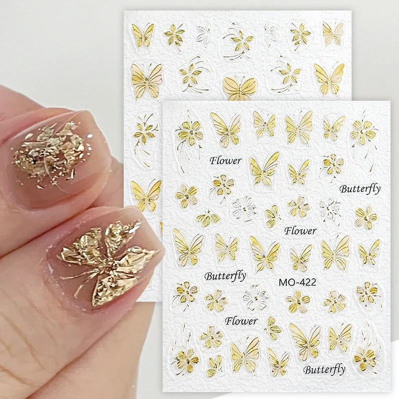 3D Vlinder Nail Art Stickers Bladgoud Bloem Bronzing Mini Strik Ultradunne Zelfklevende Decals Nail Art Decoratie