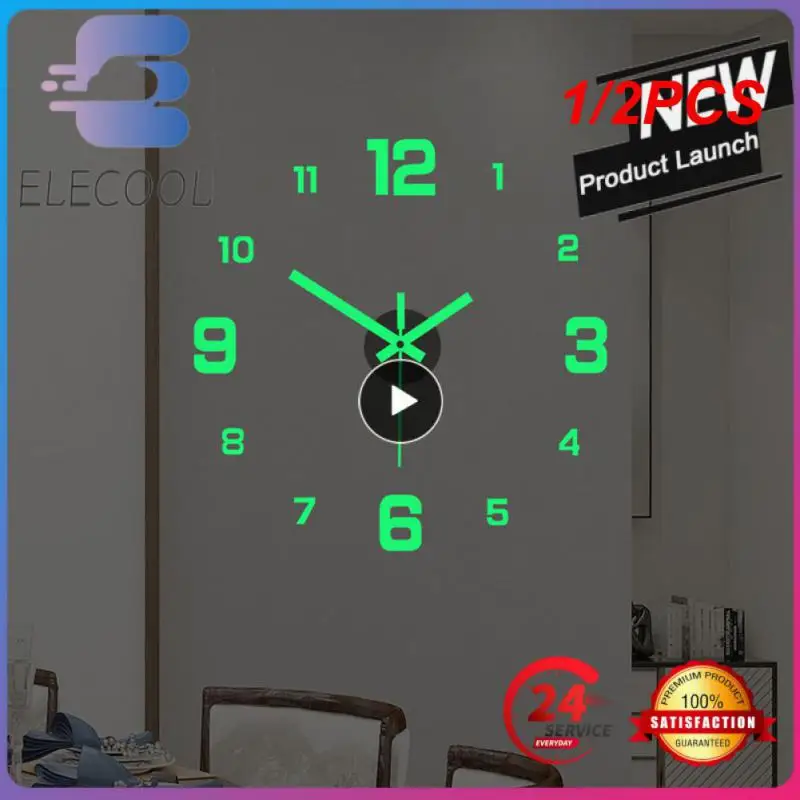 Grande horloge murale sans cadre 3D Shoous, horloge numérique, autocollants muraux, horloge silencieuse pour la maison, salon, 1,2 pièces