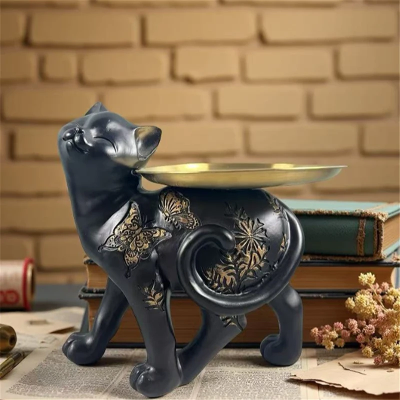Creative Entryway Organizer Cool Black Cat Key Tray Jewelry Organizer Desktop Storage Holder Home Decoration Storage Holders