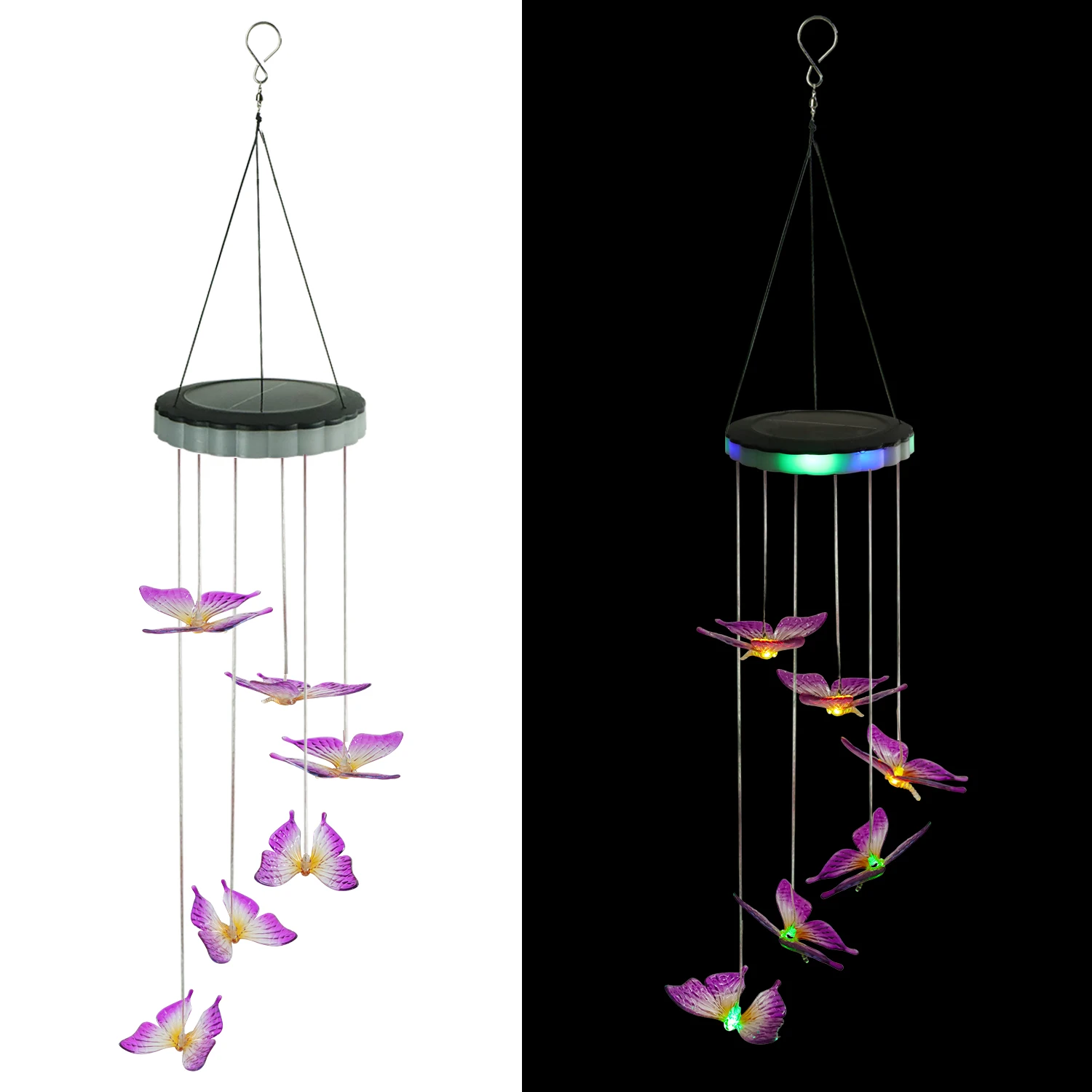 SOL20B10 Garden Decoration Solar Wind Chime, Butterfly LED Wind Chimes,Solar Colorful Light Wind Chimes for Landscape