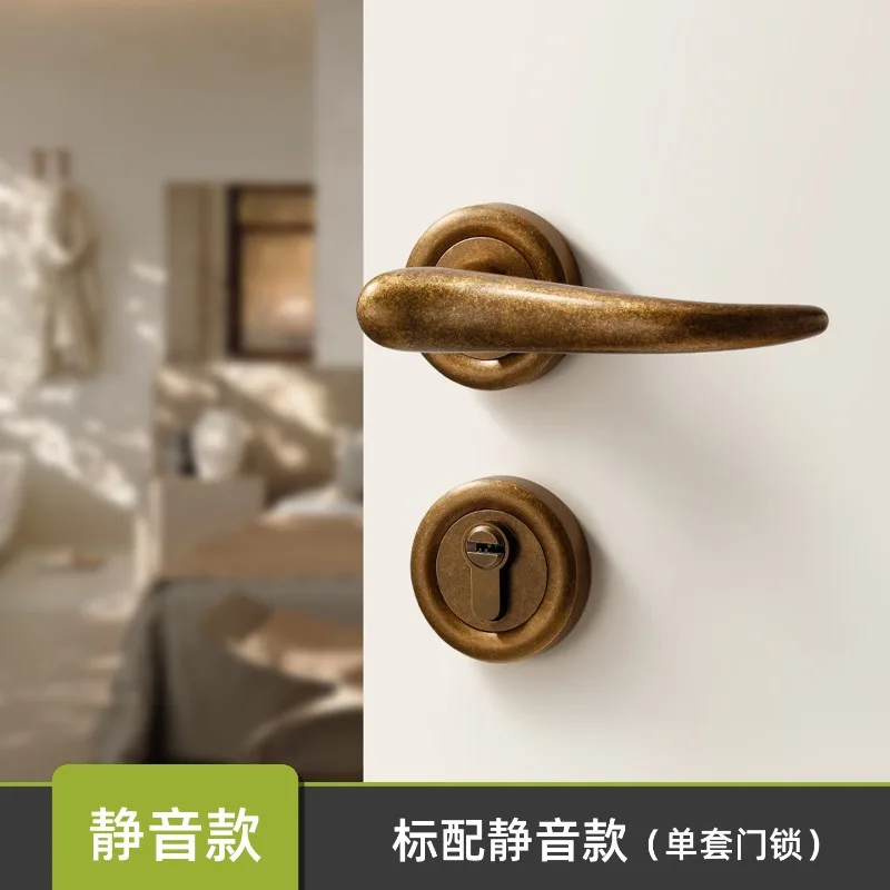 ‌French Door Knob Antique Brass Lock Vintage Wooden Door Hardware Silent Close Magnetic Latch Bedroom Interior Door Handle Set