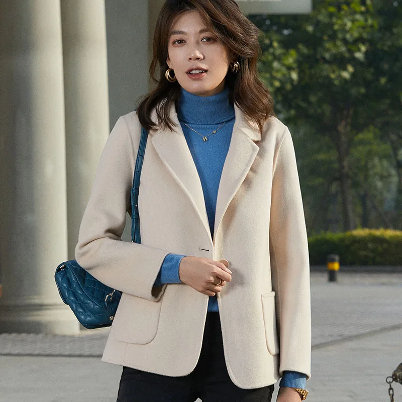 Hiện Đại Mới SAGA Áo Khoác Nữ 100% Len Thu Đông Áo Khoác Len Mùa Đông Len Nam Áo Khoác Thời Trang Nữ Cashmere Áo Khoác Hàn Quốc