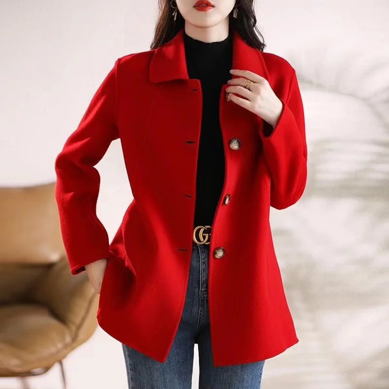 Neue hochwertige einreihige Mode Woll mantel Frauen Herbst Winter schlanke elegante Wolle Mantel Wind jacke Oberbekleidung weiblich