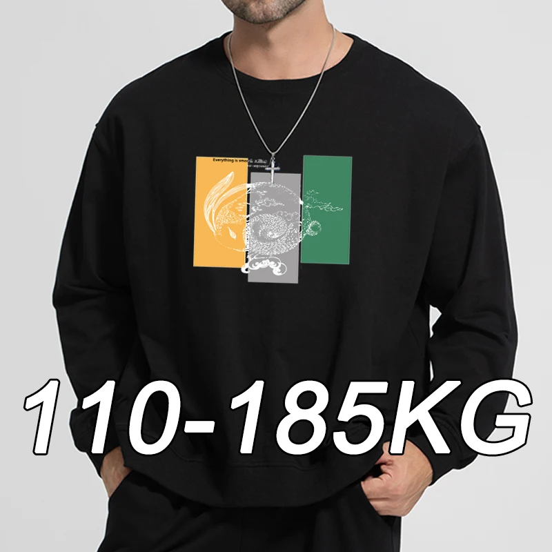 Moletom masculino plus size, manga comprida, capuz, outono, tamanho grande 5xl 6xl 7xl, pulôver, preto, cinza, roupas masculinas 110-180kg