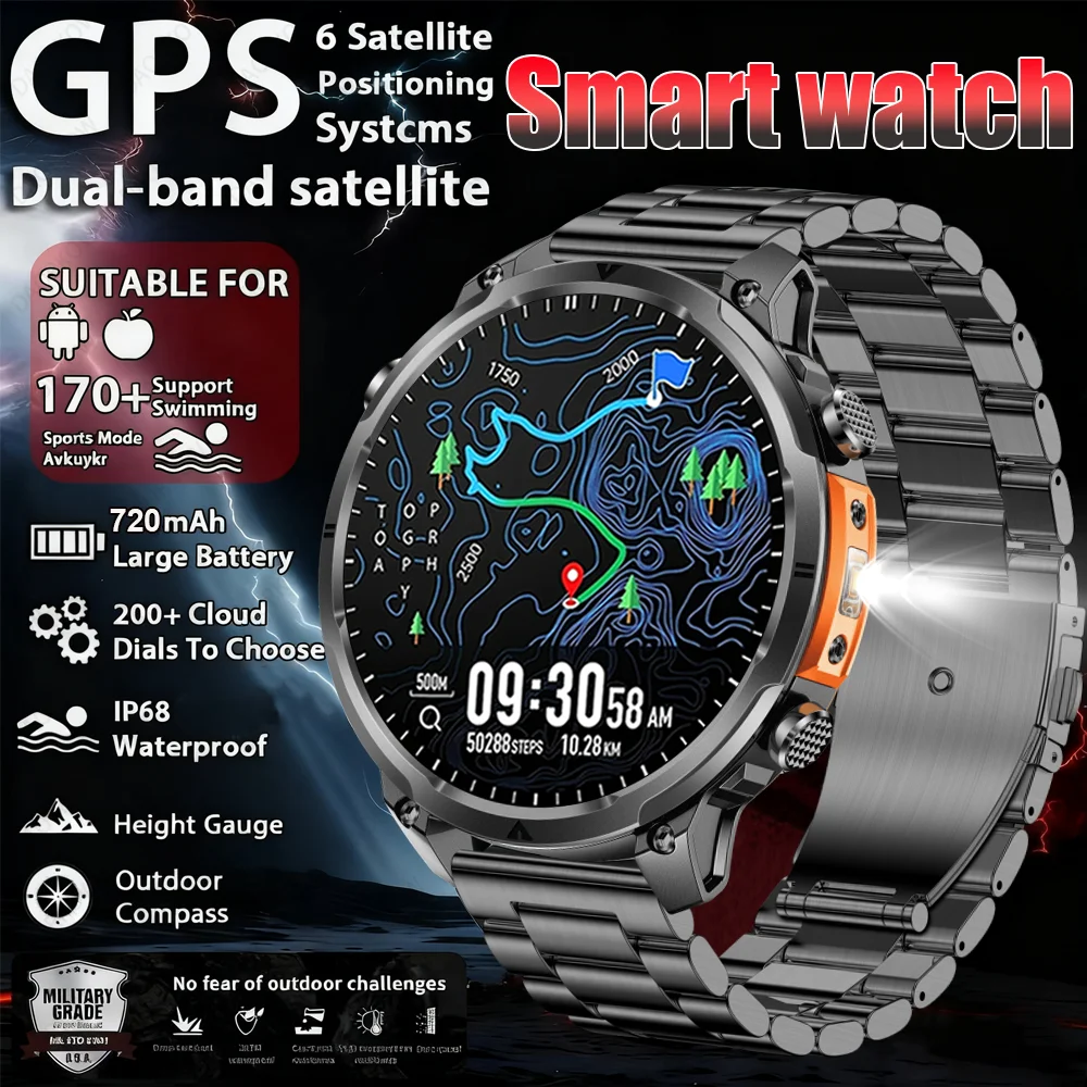 

2025 New Men GPS Smartwatch 1.7" HD Screen Military Call IP68 Waterproof 100 Sport Modes Smart Watch with 720mAh Large Battery