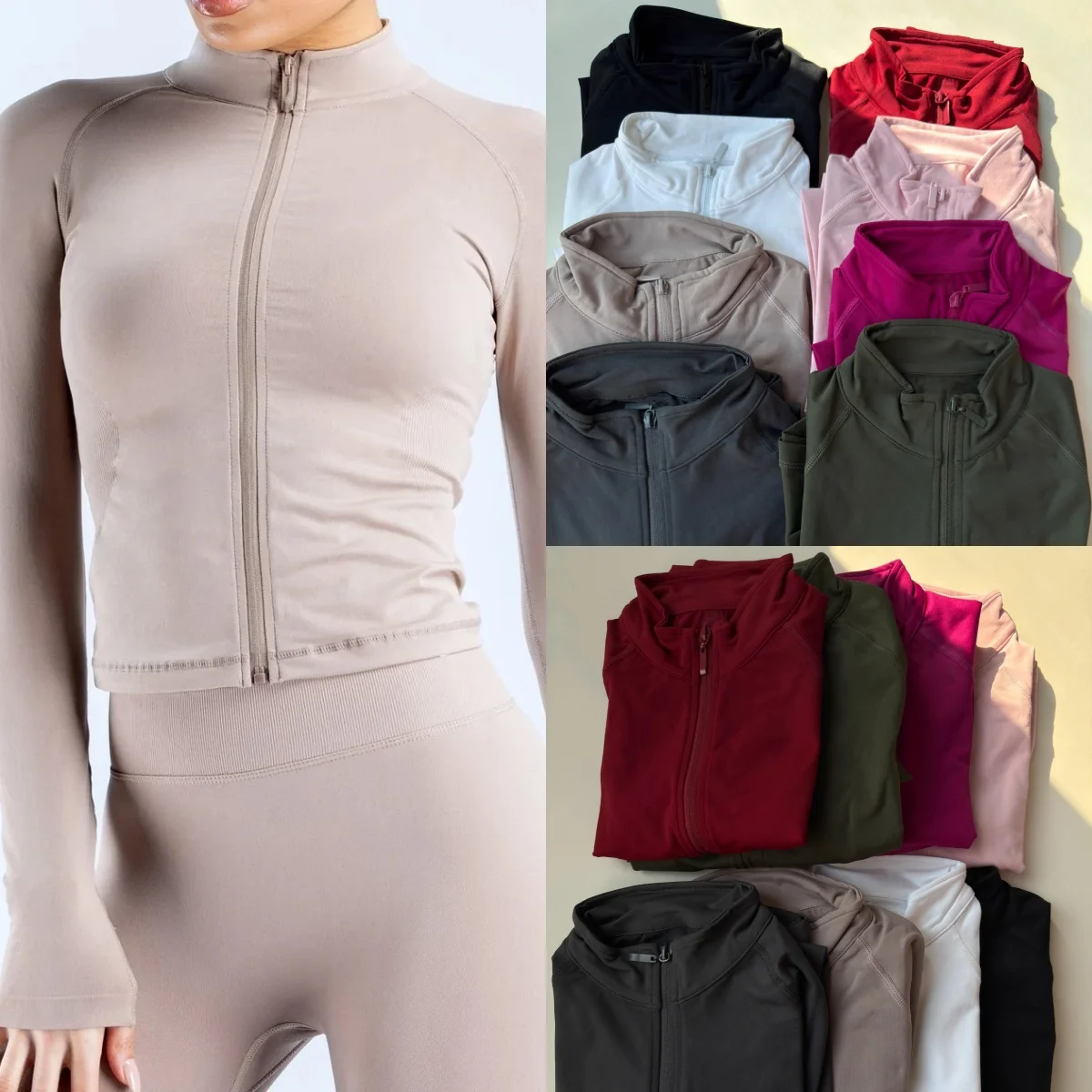 

Женская бесшовная спортивная кофта Impact с длинным рукавом на молнии, однотонная, облегающая, для занятий йогой, фитнесом, бега и активного отдыха