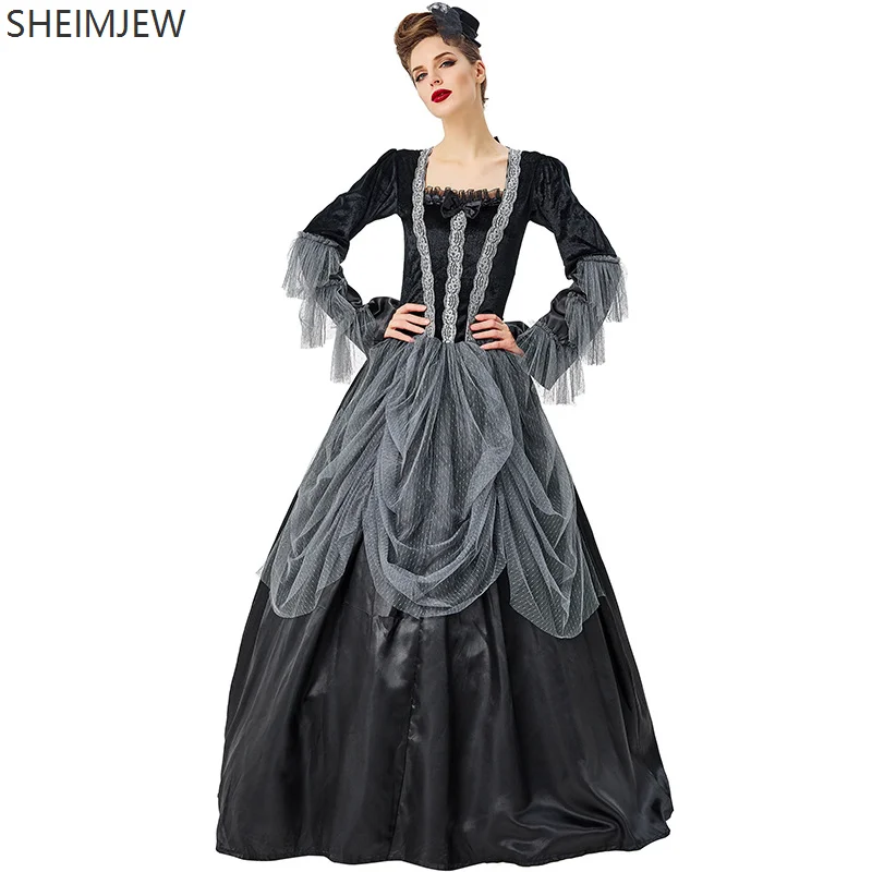 

Dark Carnival Halloween Medieval Retro Gothic Vampire Countess Costume Elegant Witch Ghost Cosplay Fancy Dress Party Dress