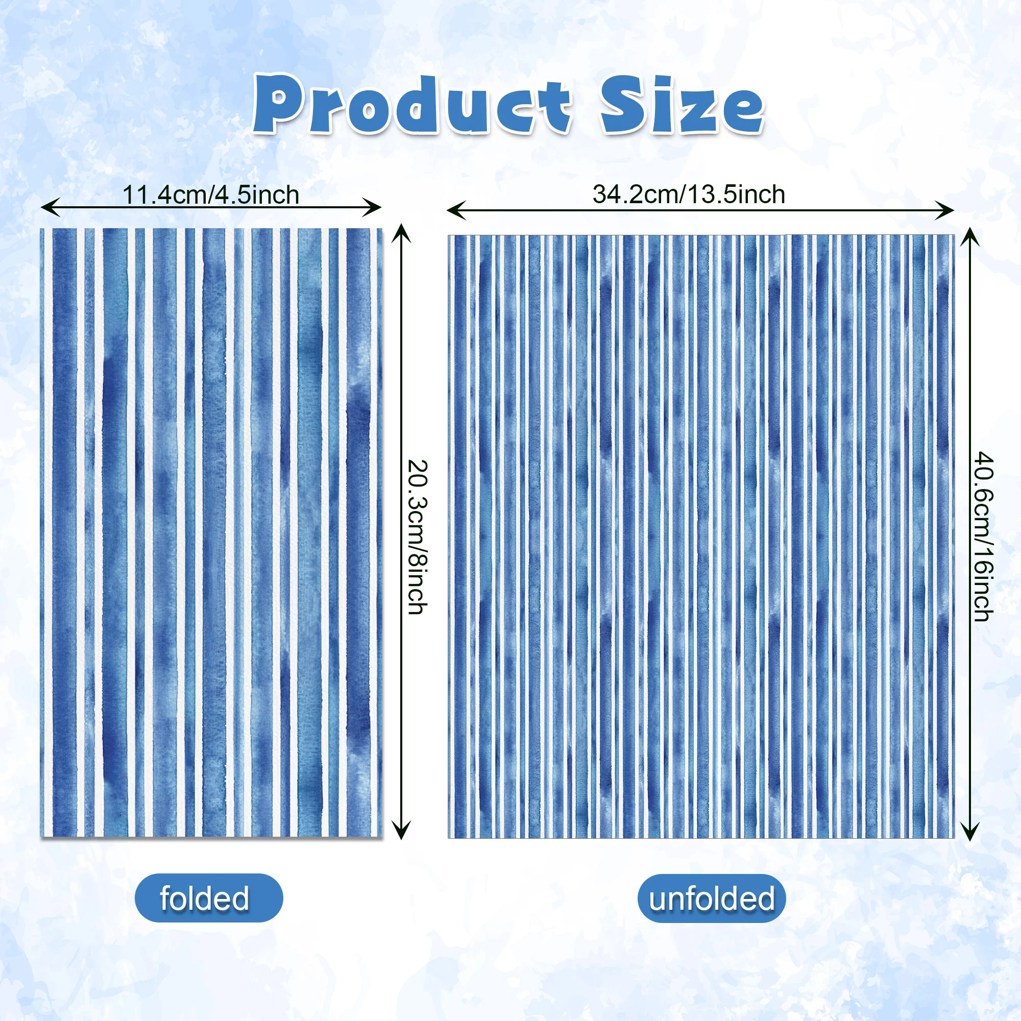 60/100pcs Disposable Guest Paper Towels Classic Blue White Vertical Stripe Pattern Napkins for Casual Gathering Table Decoration