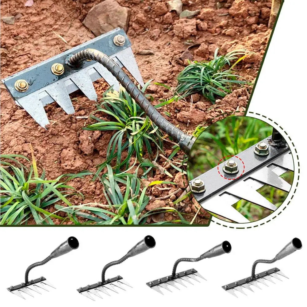 

Metal Weeding Hoe Rake Steel Garden Weeders Soil Puller Grass Rooting Weeding Hand Removal Tools Gardening Loose O4u8