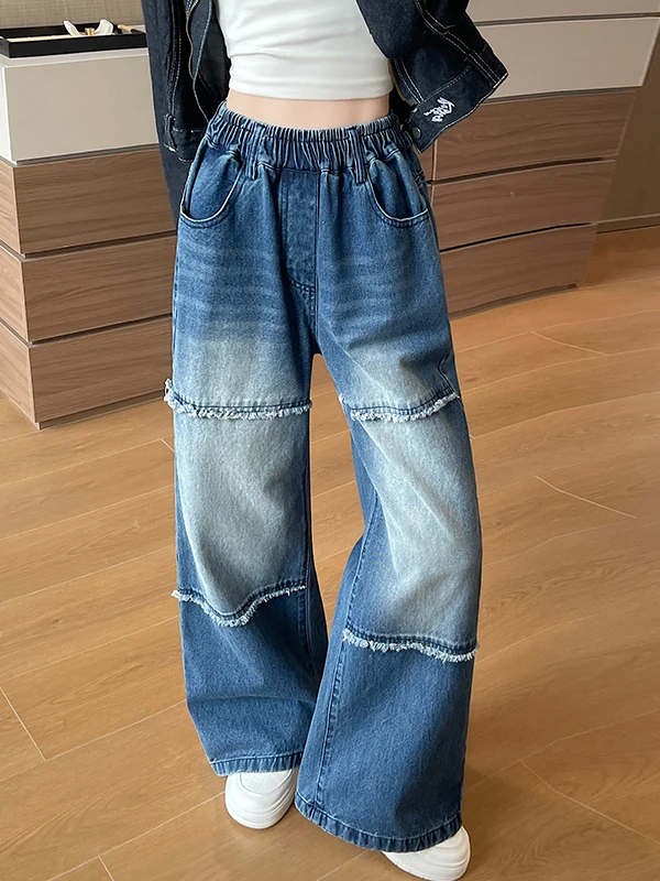 

High Waist Wide Leg Cotton Jeans Women's Spring Summer Loose Fit Blue Denim Pants Design Sensation Frayed Casual Sle