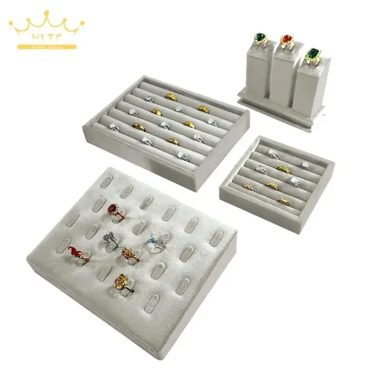 

Exhibitor Multifunctional Jewelry Tray Grey Fabric Jewelry Display Stand Earring Ring Necklace Organizer Rack Portrait Modle