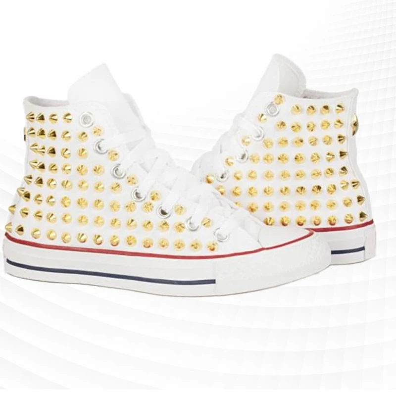 Trend gold rivet high top do old canvas shoes handmade hip hop wind street dance shoes casual shoes