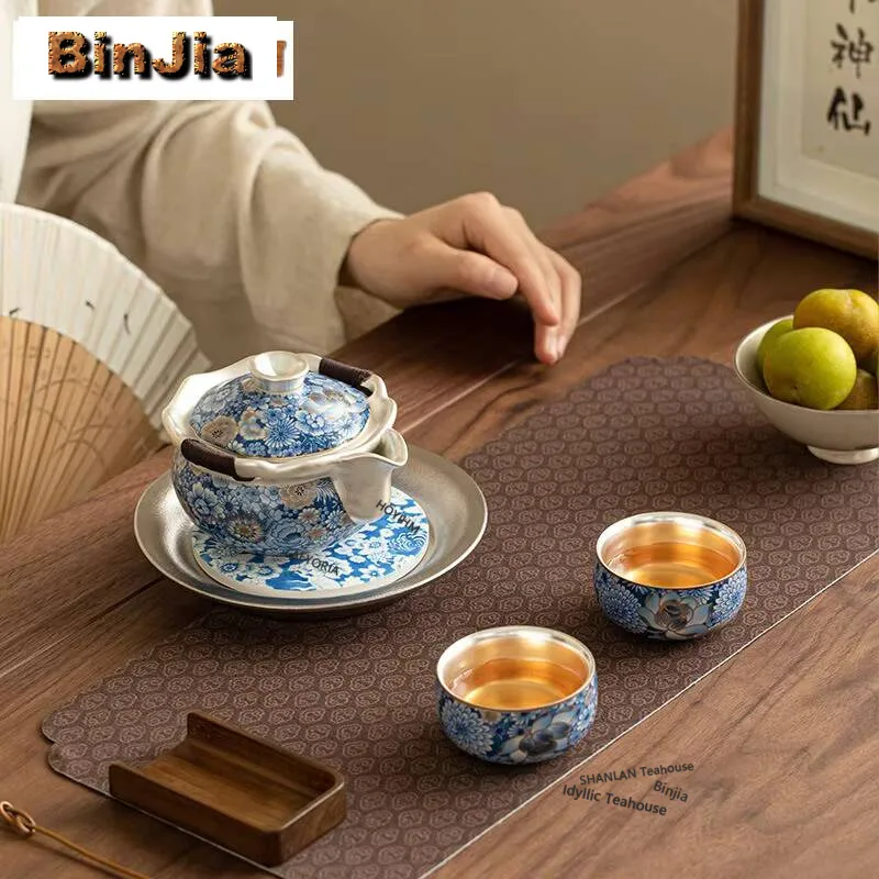 Jingdezhen Gilded Silver Hand-grasp Teapot Creative Flowers Tea Set Kit Zen Tea Ceremony Set Teapot And Cup Tableware Gifts