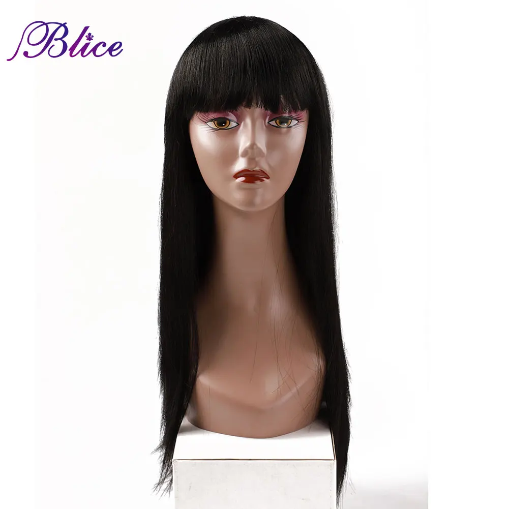 Blice Long Straight Black Wig With Blunt Bangs Synthetic Heat Resistant Hair Natural Looking Daily Wear Wig for Women