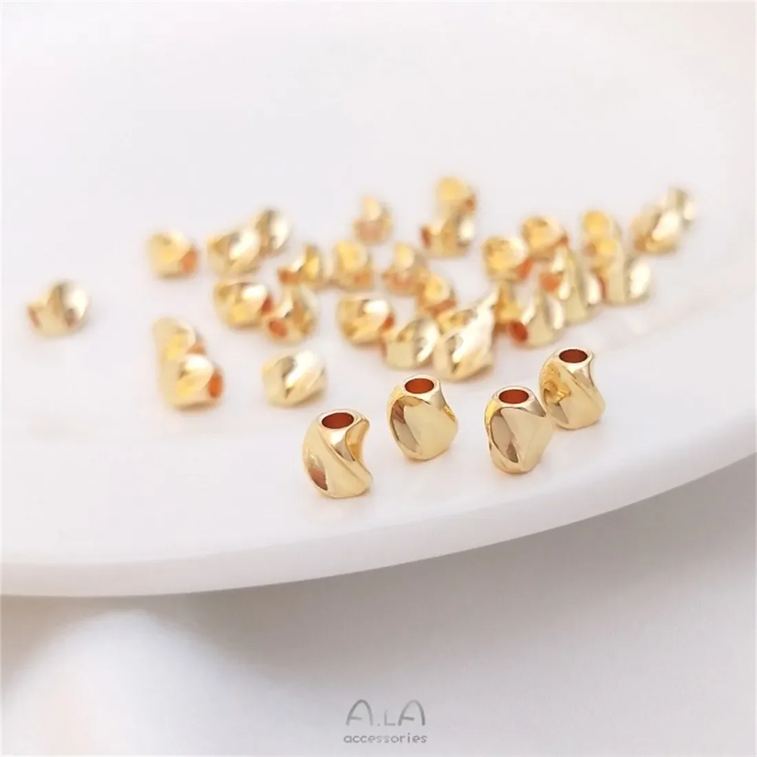 C231 14K Gold Filled Three Sided Twisted Spacer Beads, Loose Beads for DIY Bracelet Necklace Jewelry Making Accessories