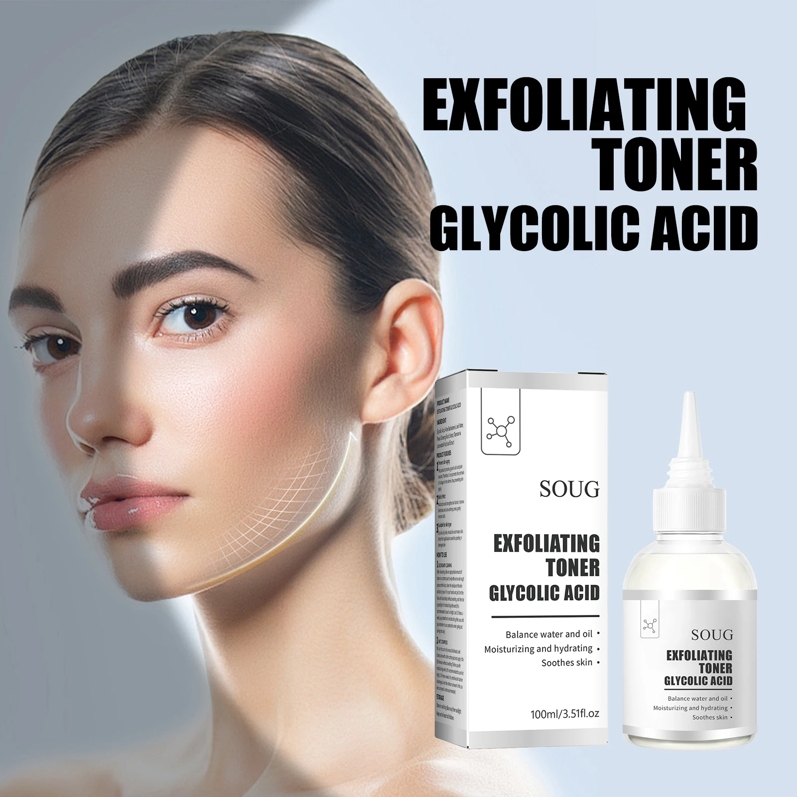 

100ml Glycolic Acid 7% Toning Solution To Remove Acne Moisturize Skin Rejuvenating Lotion Peel Exfoliate Refine Skin Care Serum