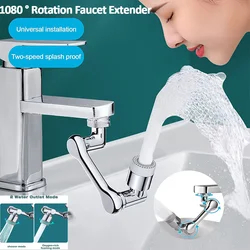 Universal 1440 Degree Rotatable Extension Faucet Sprayer Head Silver 2 Modes Bathroom Tap Extend Adapter Aerator Faucet Extender